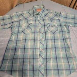 Wrangler Men's Aqua Blue Button Up Pearl Snap Western Shirt No Sz Tag Cowboy